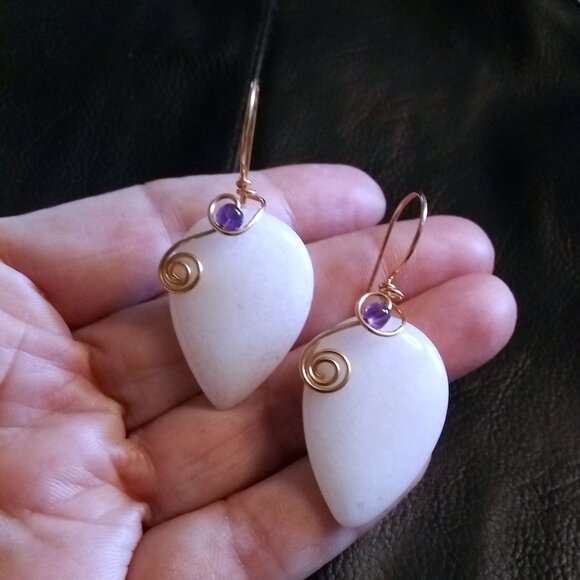 White & Amethyst Statement Earrings ~ OOAK Feminine Allure ~ Dreamy Goddess - Picture 5 of 8